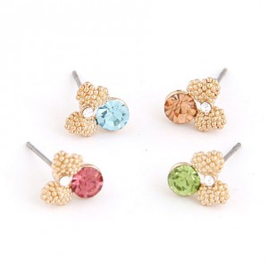 Sweet Bowknot Colorful Czech Rhinestone Ear Studs Set