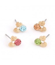 Sweet Bowknot Colorful Czech Rhinestone Ear Studs Set