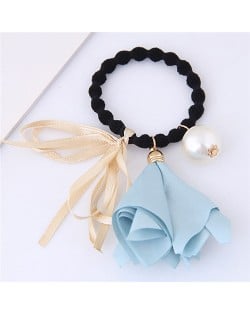 Trumpet Flower Pearl and Bowknot Decorated Korean Fashion Hair Band - Blue