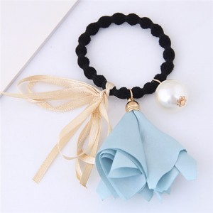 Trumpet Flower Pearl and Bowknot Decorated Korean Fashion Hair Band - Blue
