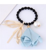 Trumpet Flower Pearl and Bowknot Decorated Korean Fashion Hair Band - Blue