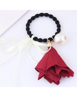 Trumpet Flower Pearl and Bowknot Decorated Korean Fashion Hair Band - Red