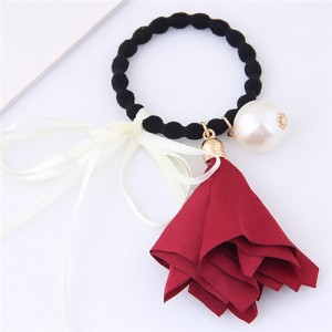 Trumpet Flower Pearl and Bowknot Decorated Korean Fashion Hair Band - Red