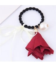 Trumpet Flower Pearl and Bowknot Decorated Korean Fashion Hair Band - Red