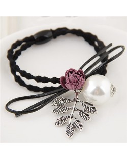 Flower and Leaves with Pearl Decorated Fashion Hair Band - Pink