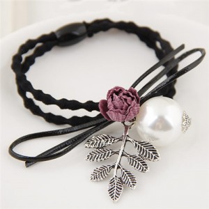 Flower and Leaves with Pearl Decorated Fashion Hair Band - Pink