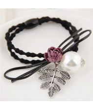 Flower and Leaves with Pearl Decorated Fashion Hair Band - Pink