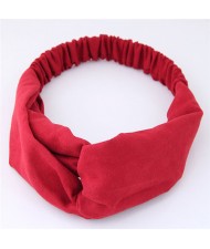 Solid Color Casual Style Korean Fashion Cloth Hair Band - Red