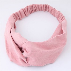 Solid Color Casual Style Korean Fashion Cloth Hair Band - Pink