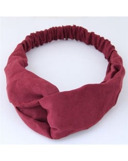 Solid Color Casual Style Korean Fashion Cloth Hair Band - Dark Red