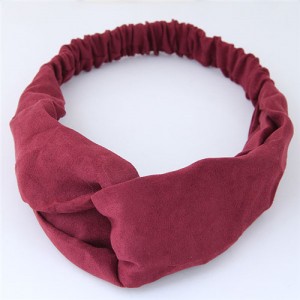 Solid Color Casual Style Korean Fashion Cloth Hair Band - Dark Red