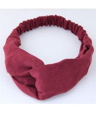 Solid Color Casual Style Korean Fashion Cloth Hair Band - Dark Red