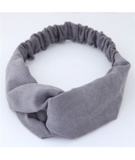 Solid Color Casual Style Korean Fashion Cloth Hair Band - Gray