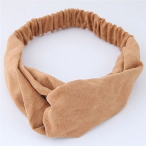 Solid Color Casual Style Korean Fashion Cloth Hair Band - Brown