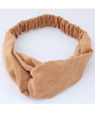 Solid Color Casual Style Korean Fashion Cloth Hair Band - Brown