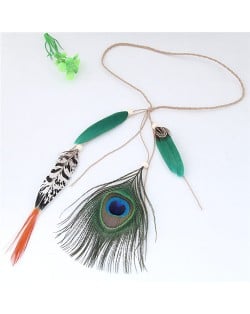 Peacock Feather Bohemian Fashion Beach Style Hair Band/ Accessory - Green