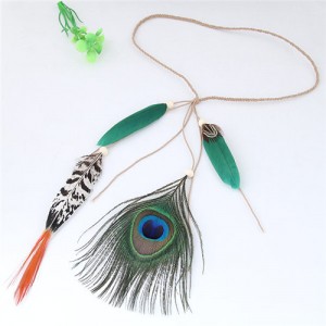 Peacock Feather Bohemian Fashion Beach Style Hair Band/ Accessory - Green