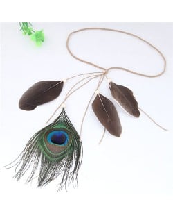 Peacock Feather Bohemian Fashion Beach Style Hair Band/ Accessory - Brown