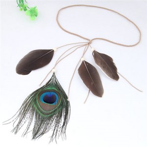 Peacock Feather Bohemian Fashion Beach Style Hair Band/ Accessory - Brown