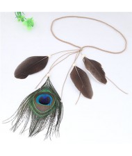 Peacock Feather Bohemian Fashion Beach Style Hair Band/ Accessory - Brown