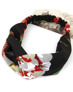 Flowers Prints High Fashion Casual Style Hair Band - Black