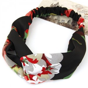 Flowers Prints High Fashion Casual Style Hair Band - Black