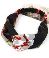 Flowers Prints High Fashion Casual Style Hair Band - Black