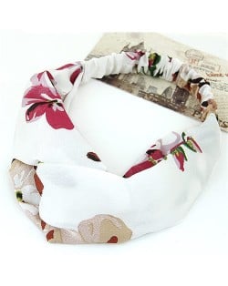 Flowers Prints High Fashion Casual Style Hair Band - White