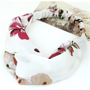 Flowers Prints High Fashion Casual Style Hair Band - White