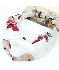 Flowers Prints High Fashion Casual Style Hair Band - White