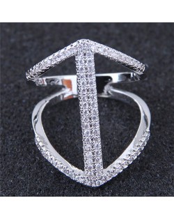 Cubic Zirconia Inlaid Elegant Hollow Fashion Knuckle Ring - Silver
