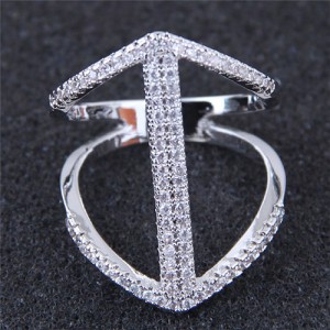 Cubic Zirconia Inlaid Elegant Hollow Fashion Knuckle Ring - Silver