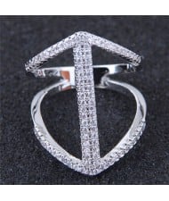 Cubic Zirconia Inlaid Elegant Hollow Fashion Knuckle Ring - Silver