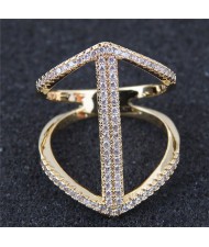 Cubic Zirconia Inlaid Elegant Hollow Fashion Knuckle Ring - Golden