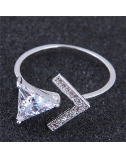 Cubic Zirconia Inlaid Triangle and Arrow Combo Design Fashion Ring