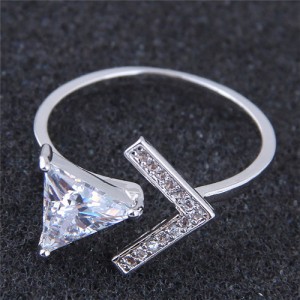 Cubic Zirconia Inlaid Triangle and Arrow Combo Design Fashion Ring