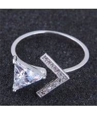 Cubic Zirconia Inlaid Triangle and Arrow Combo Design Fashion Ring