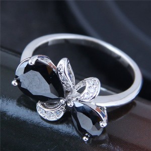 Cubic Zirconia Embellished Black Butterfly Fashion Ring