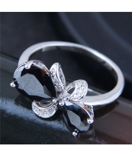 Cubic Zirconia Embellished Black Butterfly Fashion Ring