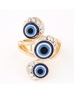 Rhinestone Embellished Triple Eyes Adjustable Fashion Costume Ring
