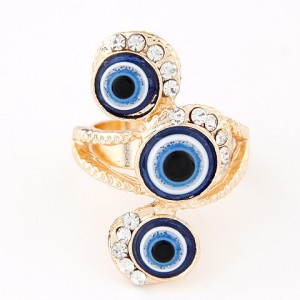 Rhinestone Embellished Triple Eyes Adjustable Fashion Costume Ring