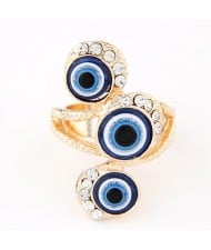 Rhinestone Embellished Triple Eyes Adjustable Fashion Costume Ring