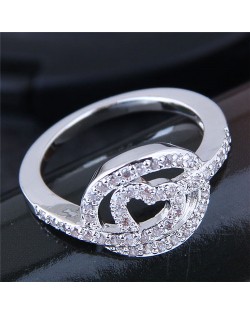 Glistening Cubic Zirconia Heart High Fashion Ring