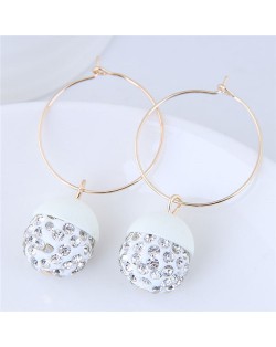 Rhinestone Inlaid Candy Color Ball Pendants Hoop Fashion Earrings - White