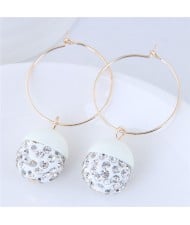 Rhinestone Inlaid Candy Color Ball Pendants Hoop Fashion Earrings - White