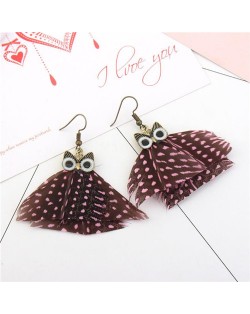 Vintage Night-owl Feather Fashion Costume Earrings - Pink