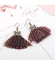 Vintage Night-owl Feather Fashion Costume Earrings - Pink