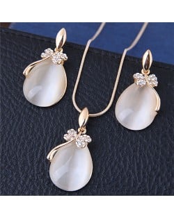 Shining Dragonfly Embellished Opal Waterdrops Costume Necklace and Earrings Set - Golden