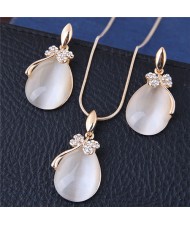 Shining Dragonfly Embellished Opal Waterdrops Costume Necklace and Earrings Set - Golden