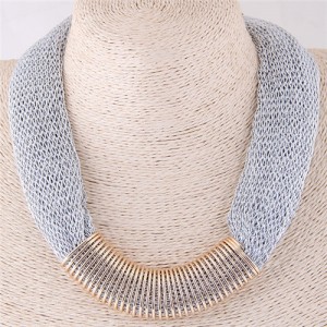 Alloy Wire Decorated Chunky Thick Chain Design High Fashion Costume Necklace - Silver